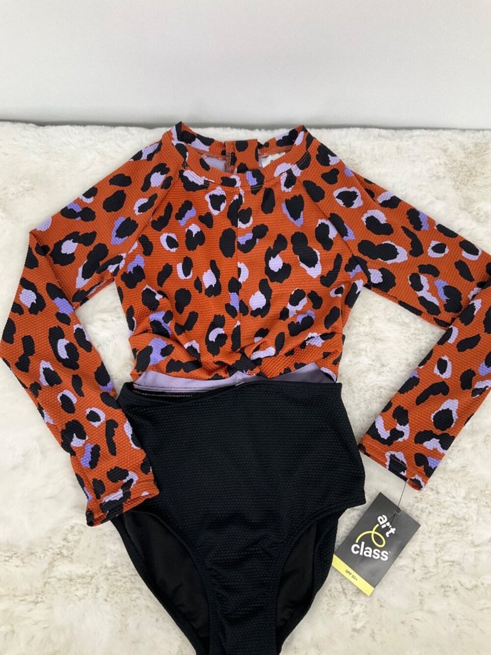 Art Class size Medium (8) Girls Leopard Print One-Piece Swimsuit: Black, Purple, - Picture 2 of 6